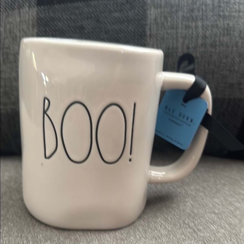 Rae Dunn White Ceramic Mug with 'BOO!' Design